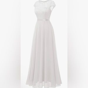 NWT White Full Length Gown Chiffon and Lace for Wedding, Prom, Homecoming